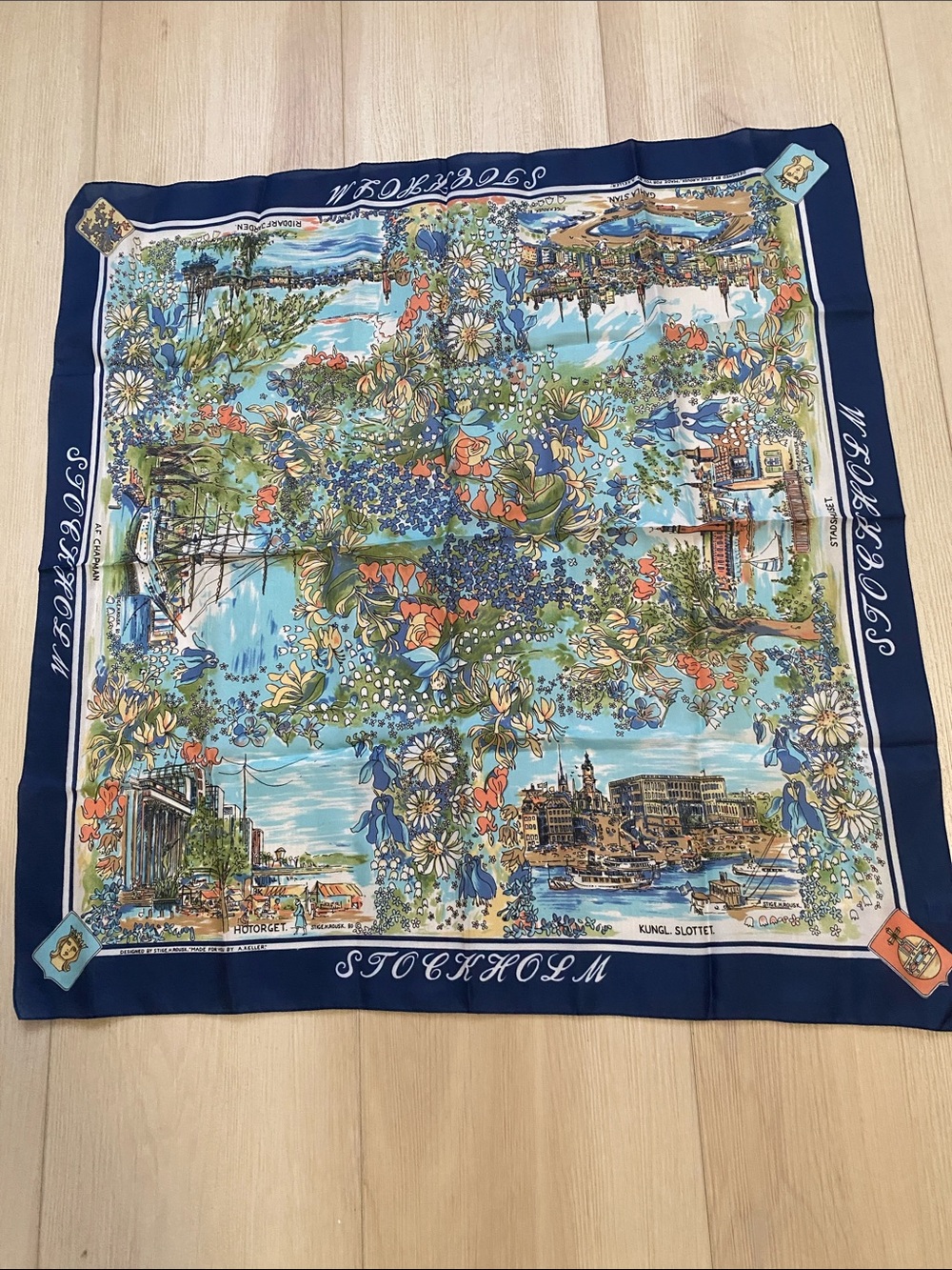 Stockholm Scenic Floral Silk-Effect Scarf - Blue